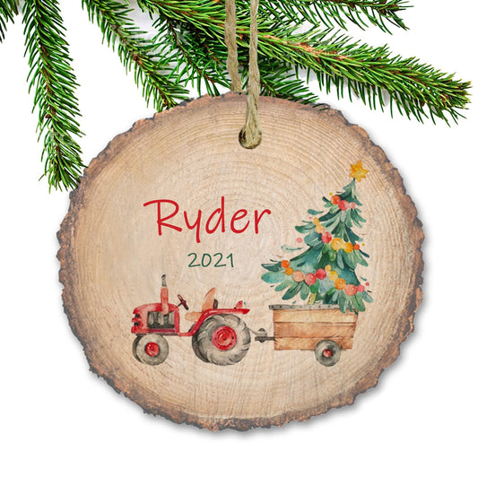 Red Country Christmas Children's Christmas Ornament. Christmas ornament. Personalized Christmas ornament. Red Tractor Ornament, Real wood