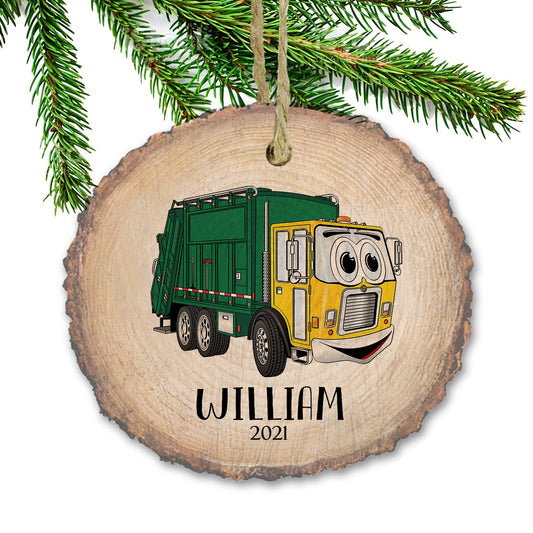 Garbage Truck Christmas ornament, Garbage truck ornament, Christmas ornament, Personalized Christmas ornament, Custom ornament, wood slice