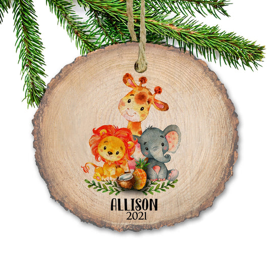 Childrens Safari Animals Christmas ornament, Jungle Animals, Zoo Animals, Christmas ornament, Personalized Christmas ornament, Wooden