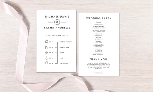 Timeline Infographic Wedding Program, Minimalist Program, Wedding Itinerary, Modern Wedding Day program - PRINTED