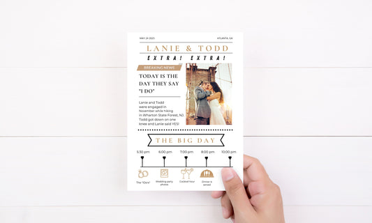 Newspaper Wedding Program, Fun Wedding Program, Wedding timeline, Editable template, Any colors - PRINTED