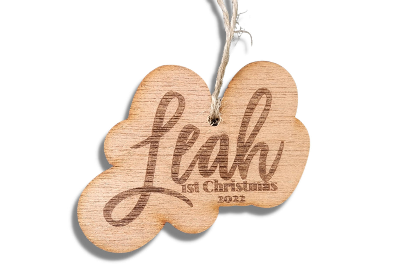 Personalized Christmas ornament, custom name engraved wood, baby's 1st Christmas, gift tag