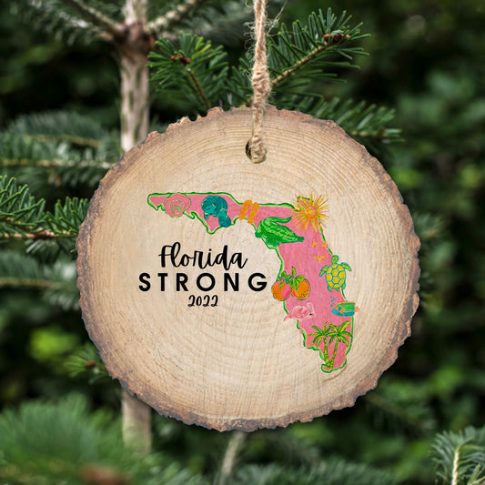 Florida Strong, Hurricane Ian 2022 Ornament, Natural wood slice Christmas ornament, Natural wood slice ornament 3"