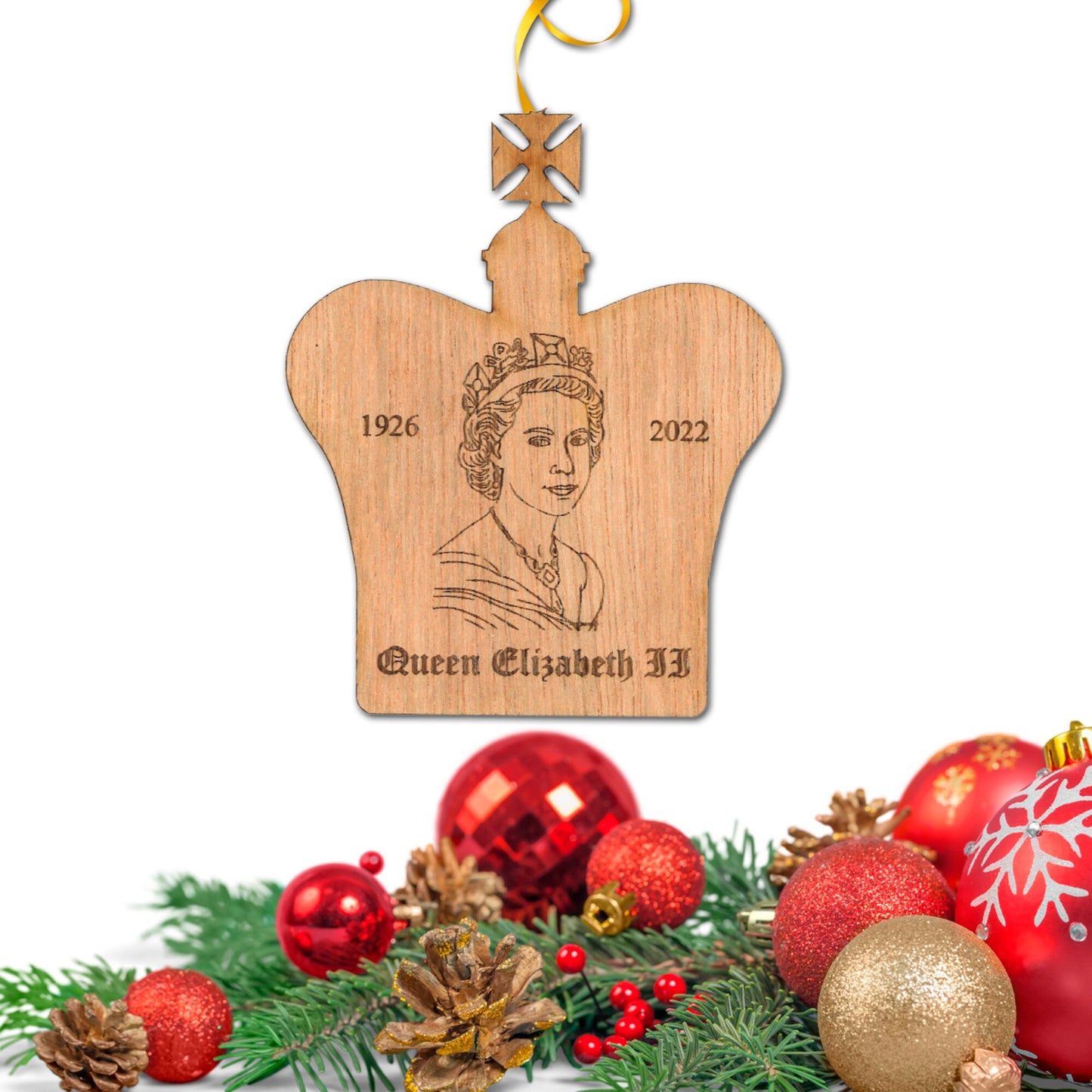 Queen ornament, Memorial ornament, Queen Elizabeth ii, Imperial crown, Laser engraved portrait