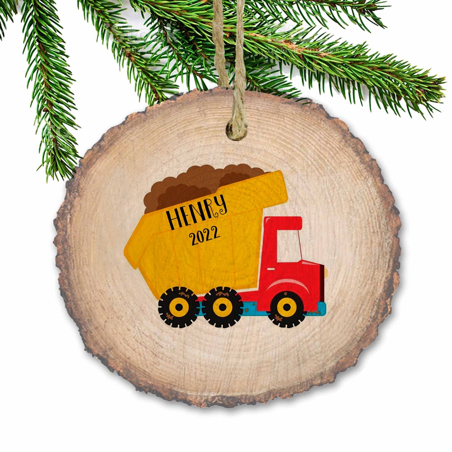 Personalized dumptruck Christmas ornament, Construction ornament, Custom kids dump truck, wooden