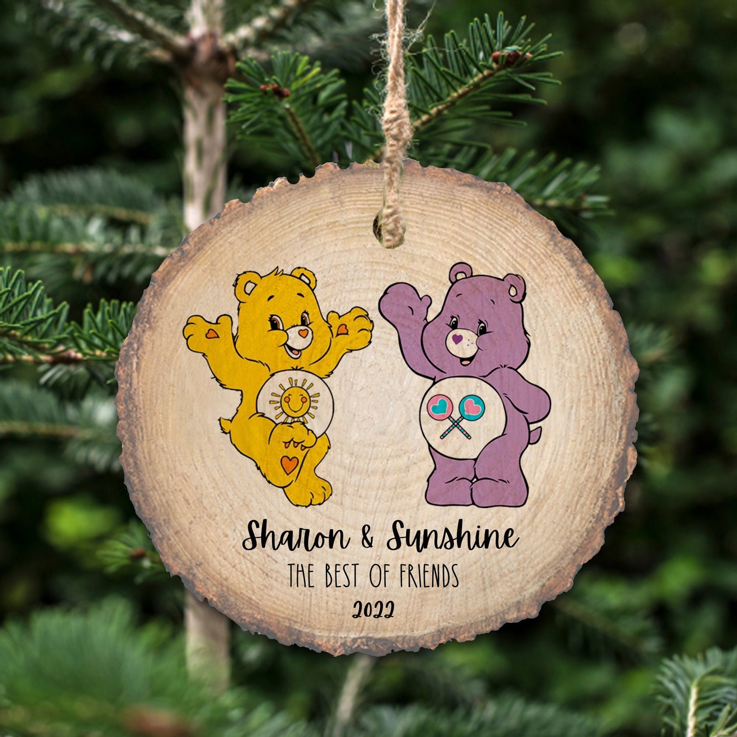 Care Bears Ornament, Share Bear and Funshine Bear, Best Friend Gift, Christmas ornament, Custom ornament, Name ornament, Wooden ornament