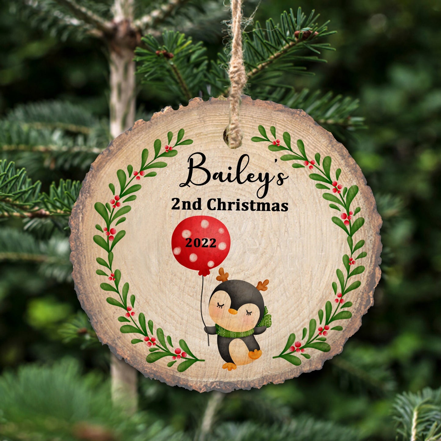 Baby's Second Christmas ornament, baby girl or boy ornament, Custom 2nd Christmas, Christmas gift for baby, keepsake ornament, wooden