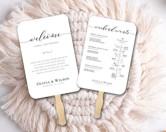 Wedding fan timeline, wedding fan program, hand fan favors, ceremony program, minimal wedding, fully assembled